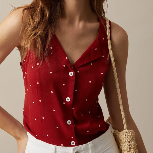 V‑Neck Polka Dot Sleeveless Lapel Vest Top