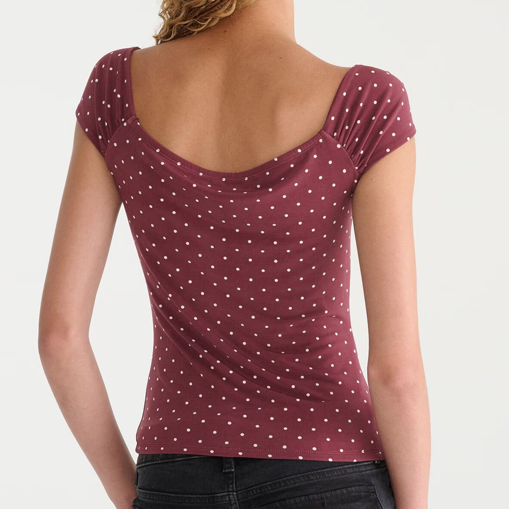 Polka Dot Off‑Shoulder Stretch Knit Top