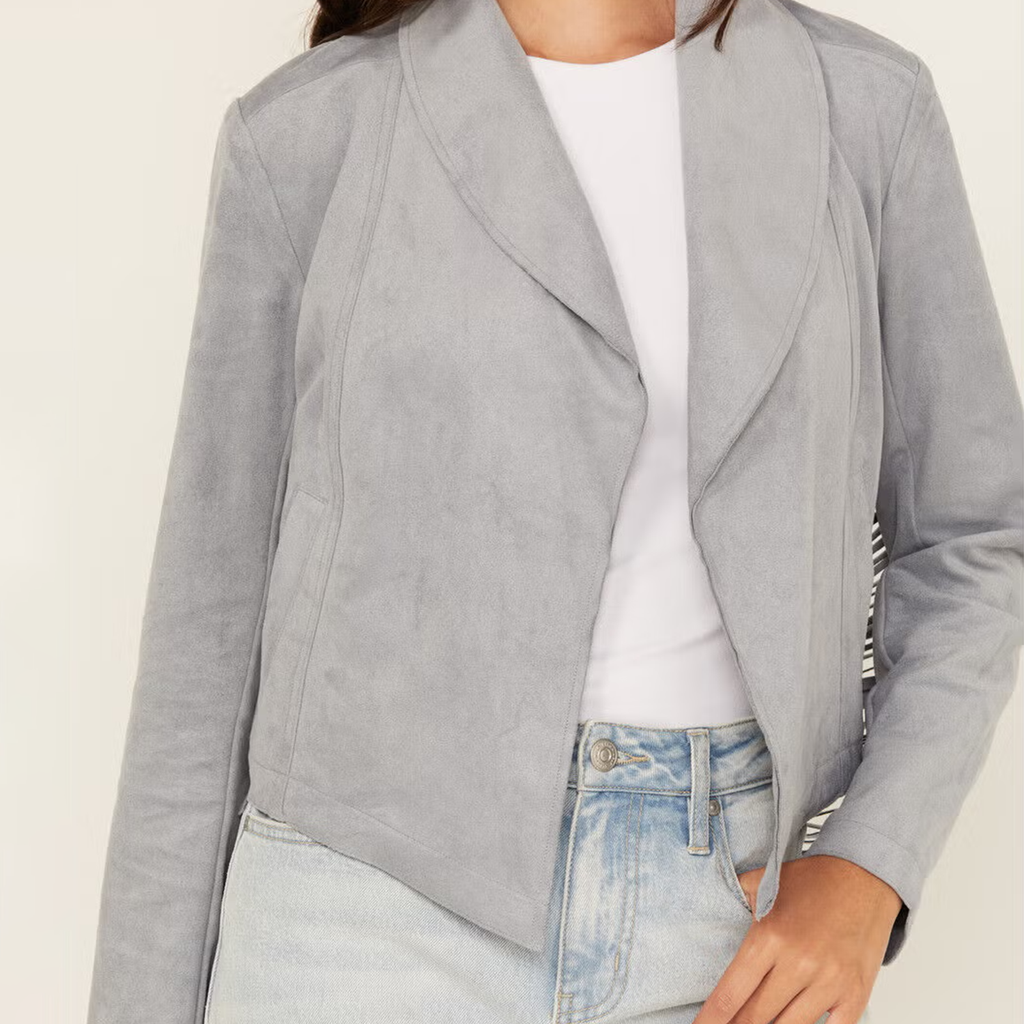 Western Faux Suede Fringe Open Front Shawl Collar Jacket