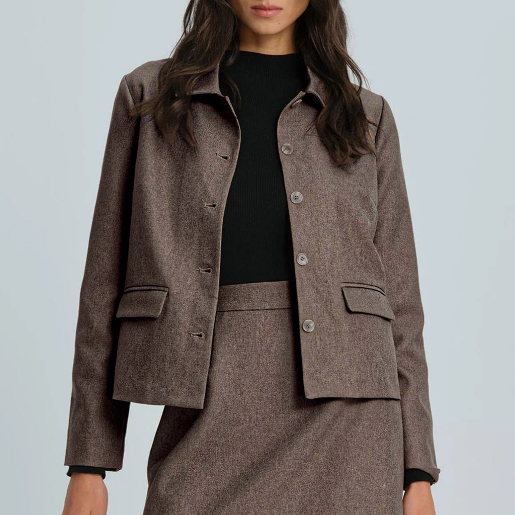 Single Breasted Solid Worsted Woven Work Jacket